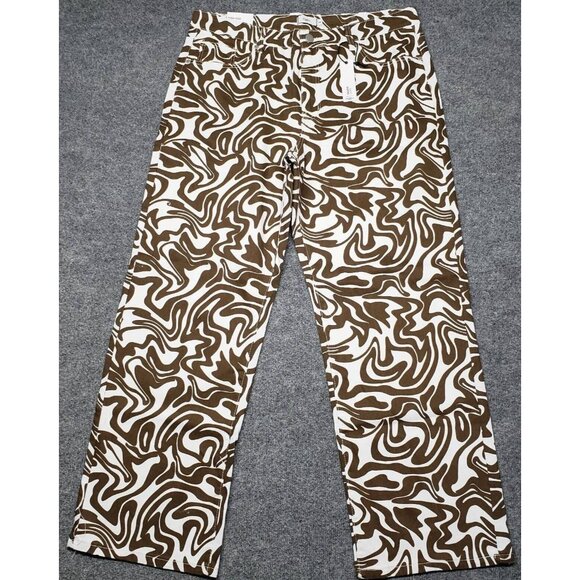 Rue21 Jeans Womens Plus 2X Brown White Denim Skate Straight Leg Wavy Stretch New - Picture 1 of 12